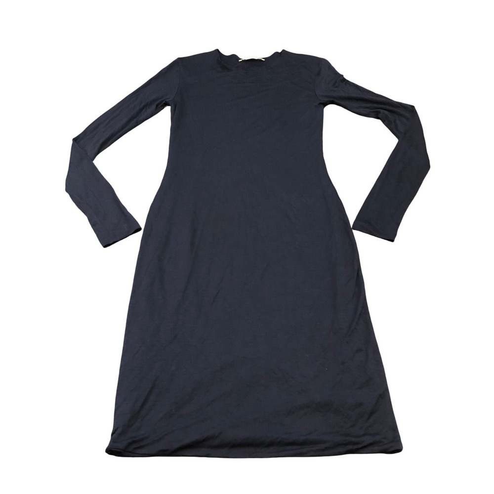 Acne Studios Nalani Tencel PAW16 Dress Womens XS Navy Blue Long Sleeve Midi